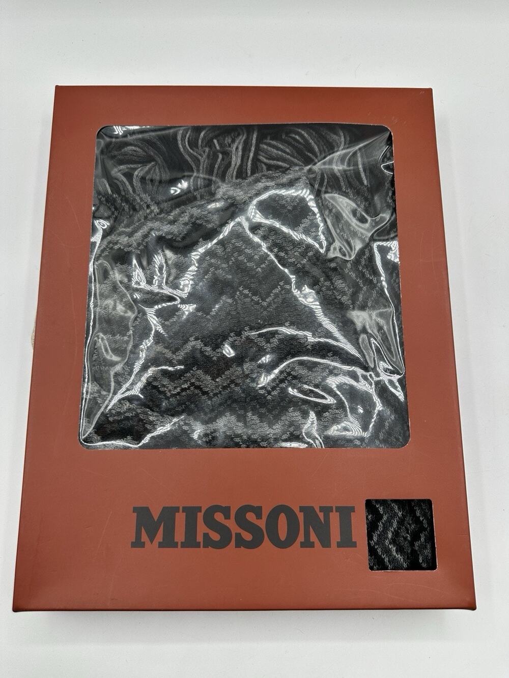 Missoni Hat Scarf Gift Set Charcoal Chevron Wool Blend Made in Italy New Box